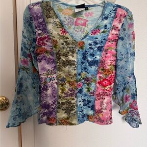 Vintage y2k Floral Patchwork V-Neck Top